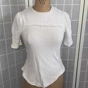 Free People Care Gauze Boho Minimalist Textured Ivory Stretch T-Shirt Size Small
